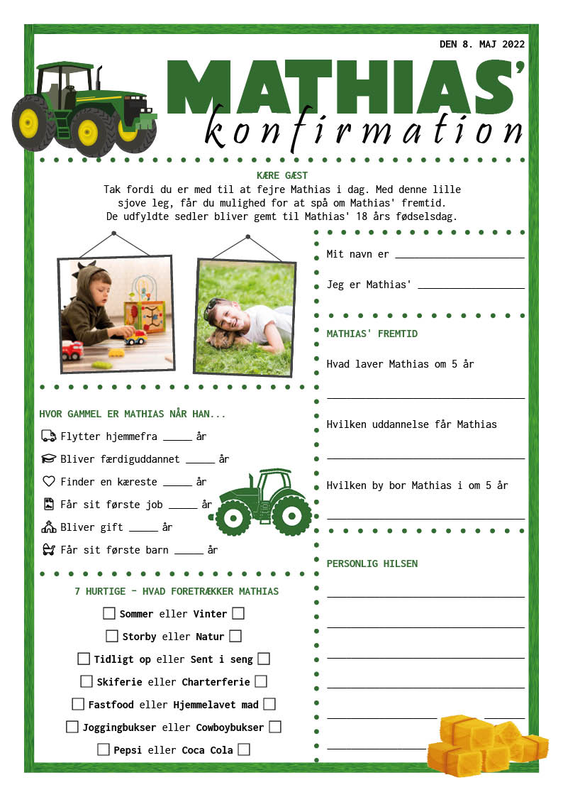 Fremtidsquiz til konfirmation med traktor tema