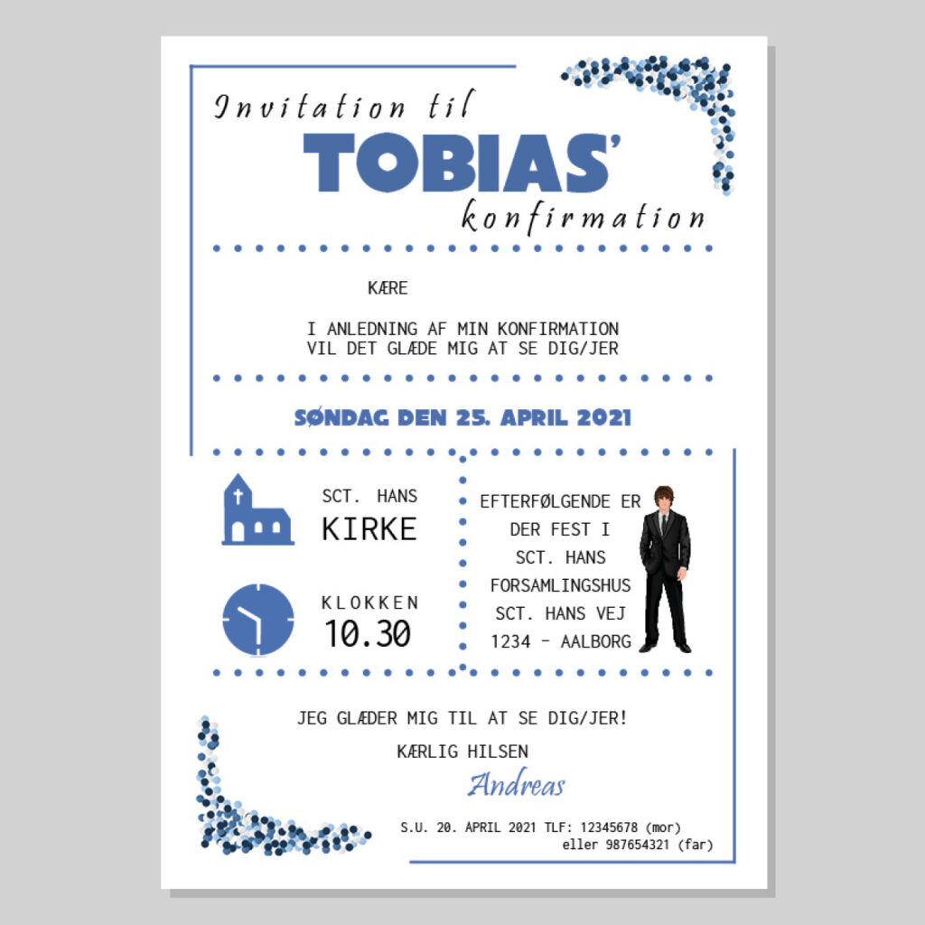 Invitation Konfirmation Konfetti blå ⋆ Magiske Tider