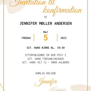 Invitation til konfirmation i design med vandfarve i beige nuancer