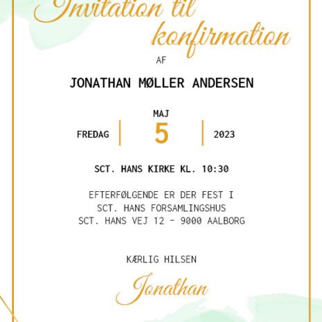 invitation_vandfarve-grøn_uni Invitation til konfirmation i design med vandfarve i grønne nuancer