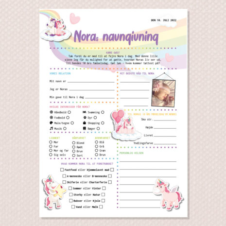 Fremtidsquiz til navngivning med enhjørning