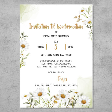 invitation_Marguerit_uni-ramme Invitation til konfirmation med margueritter