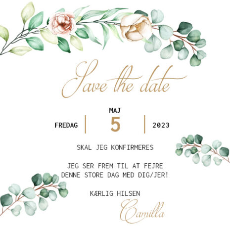 save the date_eukalyptus_pige Save the date kort til konfirmation med eukalyptus
