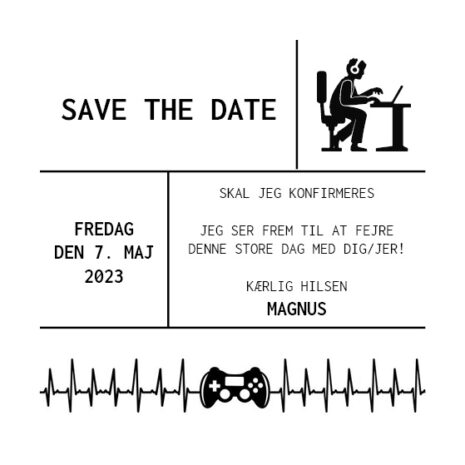save the date_gamer_dreng Save the date kort til konfirmation med gamer tema