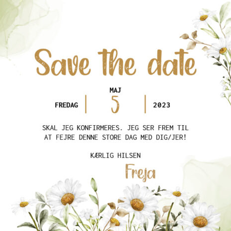 save the date_marguerit_pige Save the date kort til konfirmation med margueritter