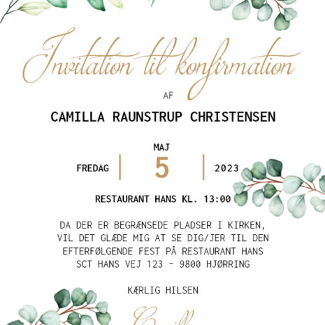 invitation (uden kirke)_Eukalyptus_uni Invitation til konfirmation med eukalyptus