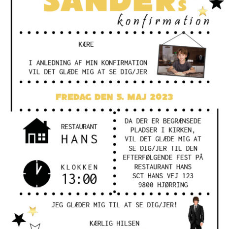invitation (uden kirke)_Stjerner-guld_uni Invitation til konfirmation i design med stjerner