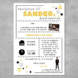 Invitation til konfirmation i design med stjerner