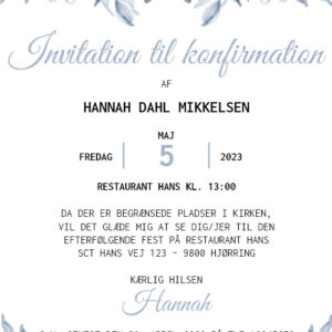 Invitation til konfirmation med blå blomst