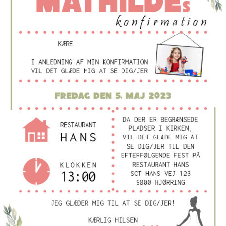 invitation (uden kirke)_blomster rosa_pige Invitation til konfirmation med rosa blomster