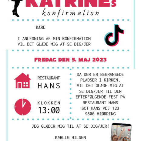 invitation (uden kirke)_konfetti-tiktok_pige Invitation til konfirmation med TikTok tema