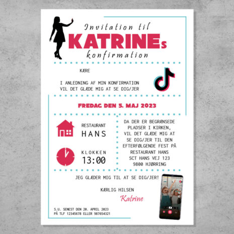 invitation (uden kirke)_konfetti-tiktok_pige-ramme Invitation til konfirmation med TikTok tema