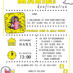 Invitation til konfirmation med Snapchat tema