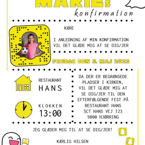invitation (uden kirke)_snapchat_pige Invitation til konfirmation med Snapchat tema