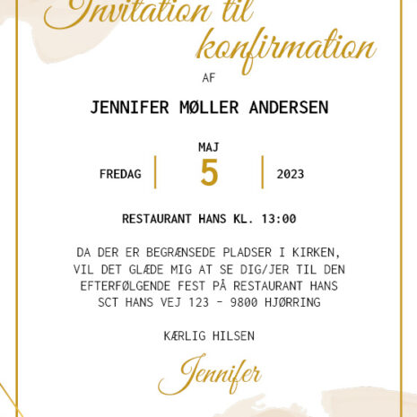 invitation (uden kirke)_vandfarve-beige_uni Invitation til konfirmation i design med vandfarve i beige nuancer