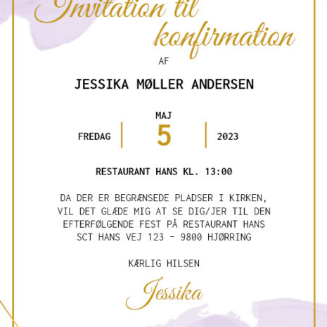invitation (uden kirke)_vandfarve-lilla_uni Invitation til konfirmation i design med vandfarve i lilla nuancer