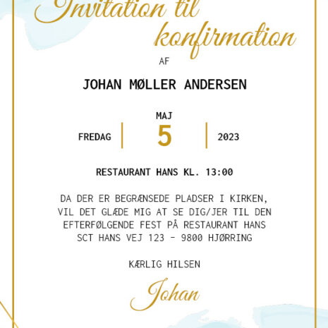 invitation (uden kirke)_vandfarve-lyseblå_uni Invitation til konfirmation i design med vandfarve i blå nuancer