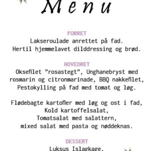 Menukort til konfirmation med lilla blomster