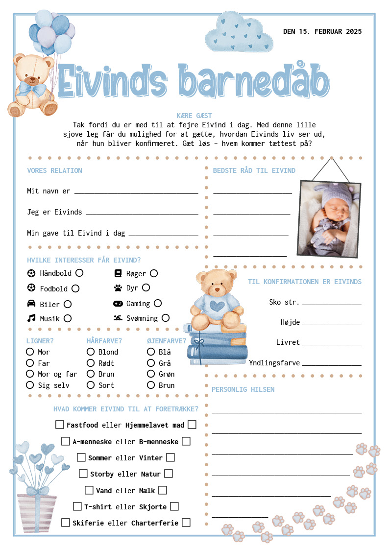 Quiz | Dåb/navngivning | Teddy (dreng) - Billede 2