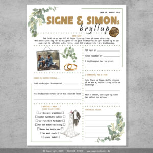 Fremtidsquiz til bryllup med grønne blade