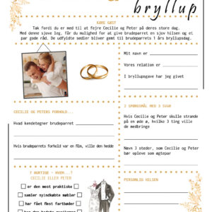 Fremtidsquiz til bryllup i opsætning med guld tema