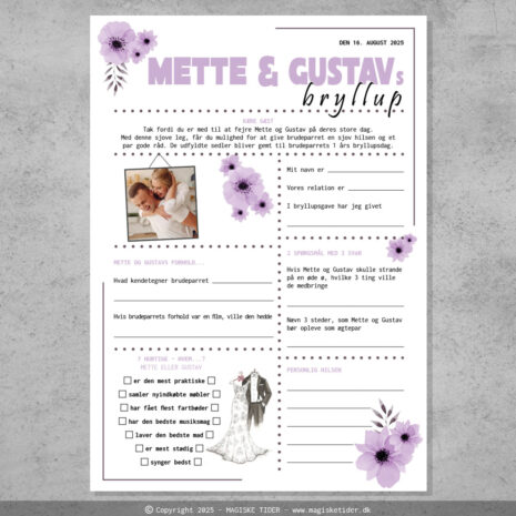 Fremtidsquiz til bryllup med lilla blomster