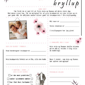 Fremtidsquiz til bryllup med lyserøde blomster
