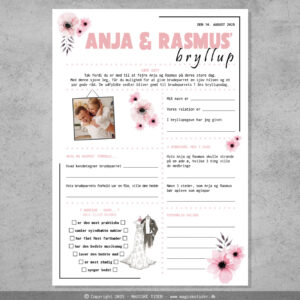 Fremtidsquiz til bryllup med lyserøde blomster