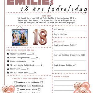 Fremtidsquiz til 18 års fødselsdag i rosegold tema