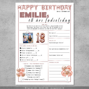 Fremtidsquiz til 18 års fødselsdag i rosegold tema