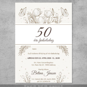 Invitation | Fødselsdag | Beige Blomstereng