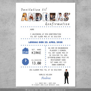 Invitation | Konfirmation | Dreng - bogstav billeder (uden kirke)